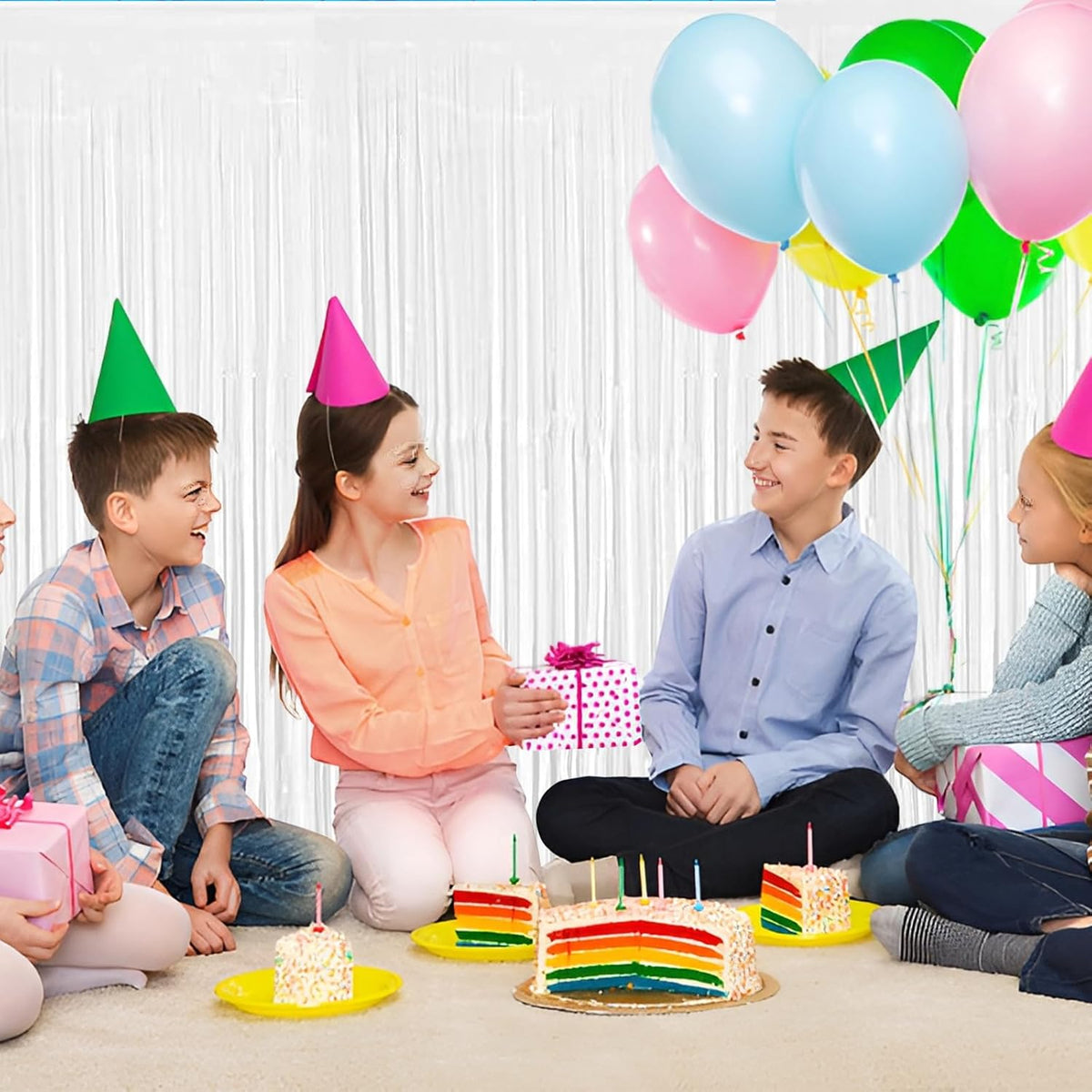 White Foil Fringe Curtain 3.3×8.3FT 2 Packs, Metallic Tinsel Curtains Party Streamers for Birthday