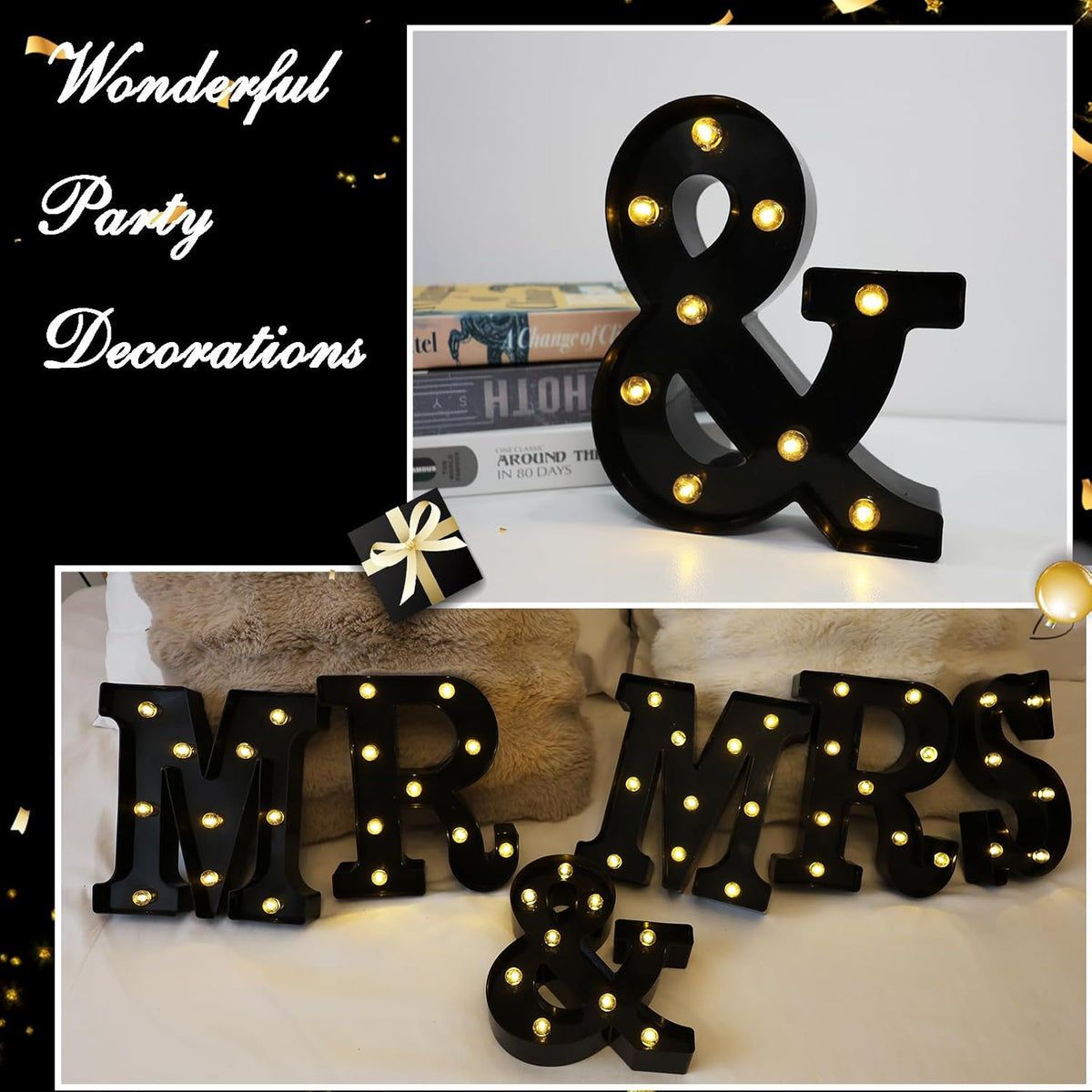 Led Marquee Letters, 8.58 Inch Black Light Up Letters, Small Led Letter Lights, Battery Powered