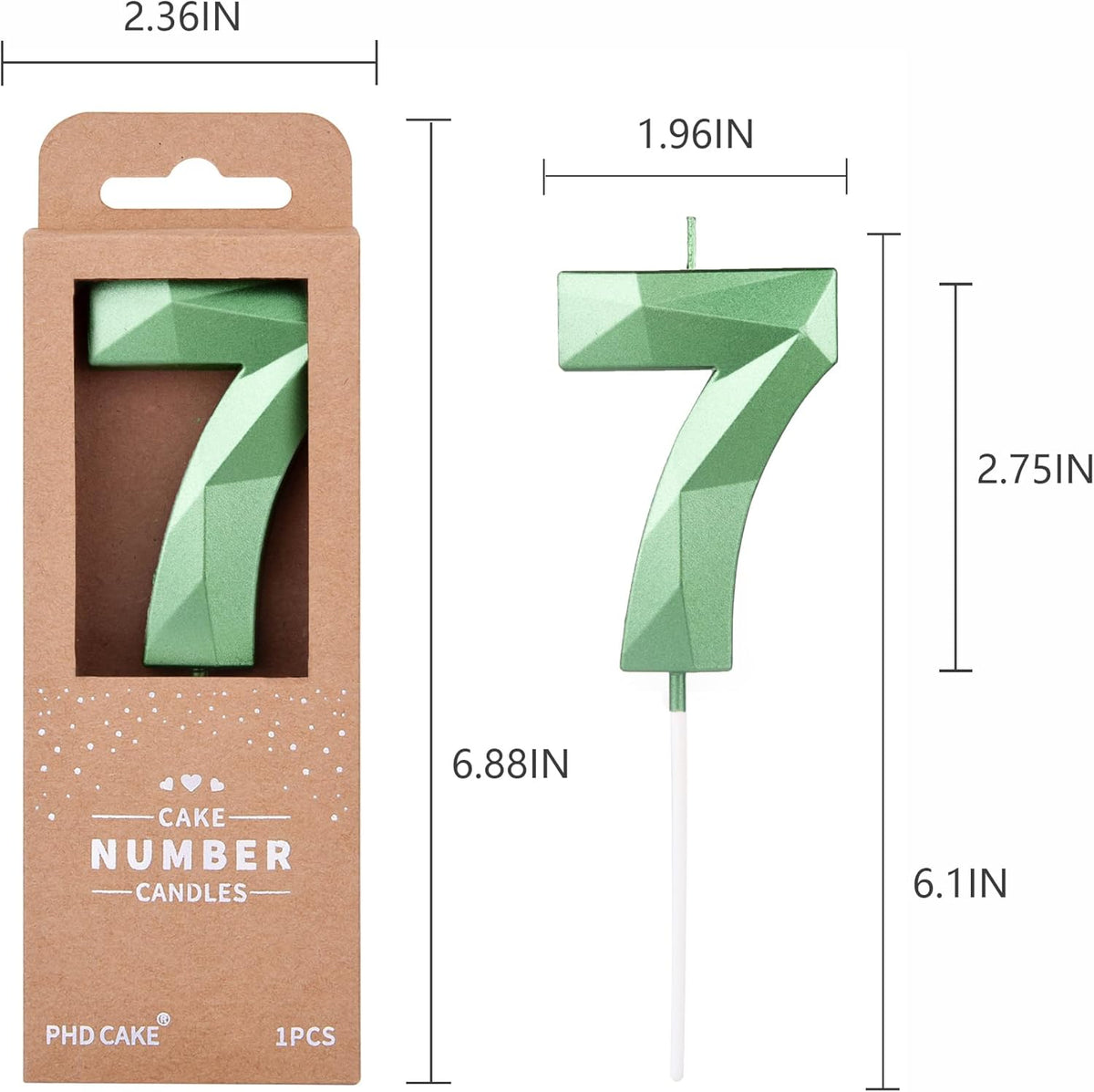PHD CAKE 2.76 Inch Crystal Green 7 Number Cake Candle, Numeral Birthday Candles, Green Number