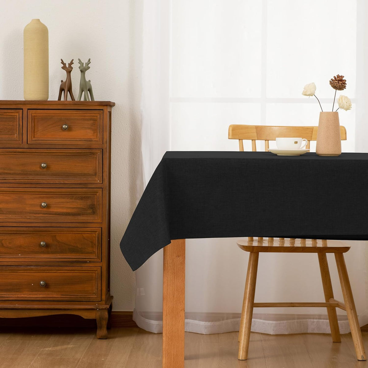 Hiasan Faux Linen Rectangle Tablecloth - Wrinkle and Stain Resistant Washable Table Cloth for