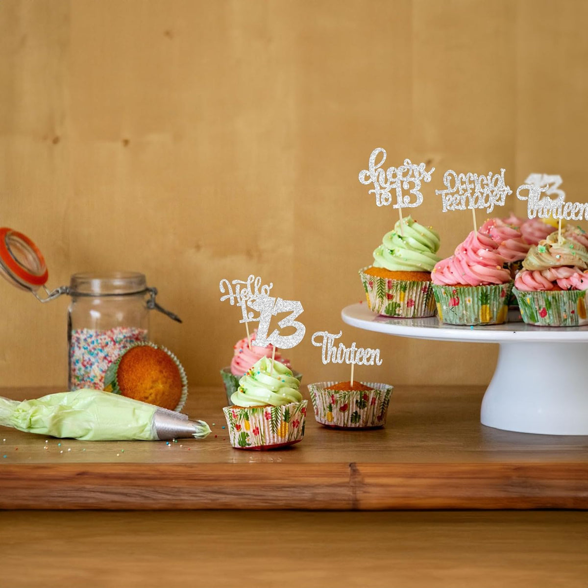 30Pcs 13th Birthday Cupcake Toppers Hello 13 Cupcake Picks Official Teenager Cheers to 13 Years Old