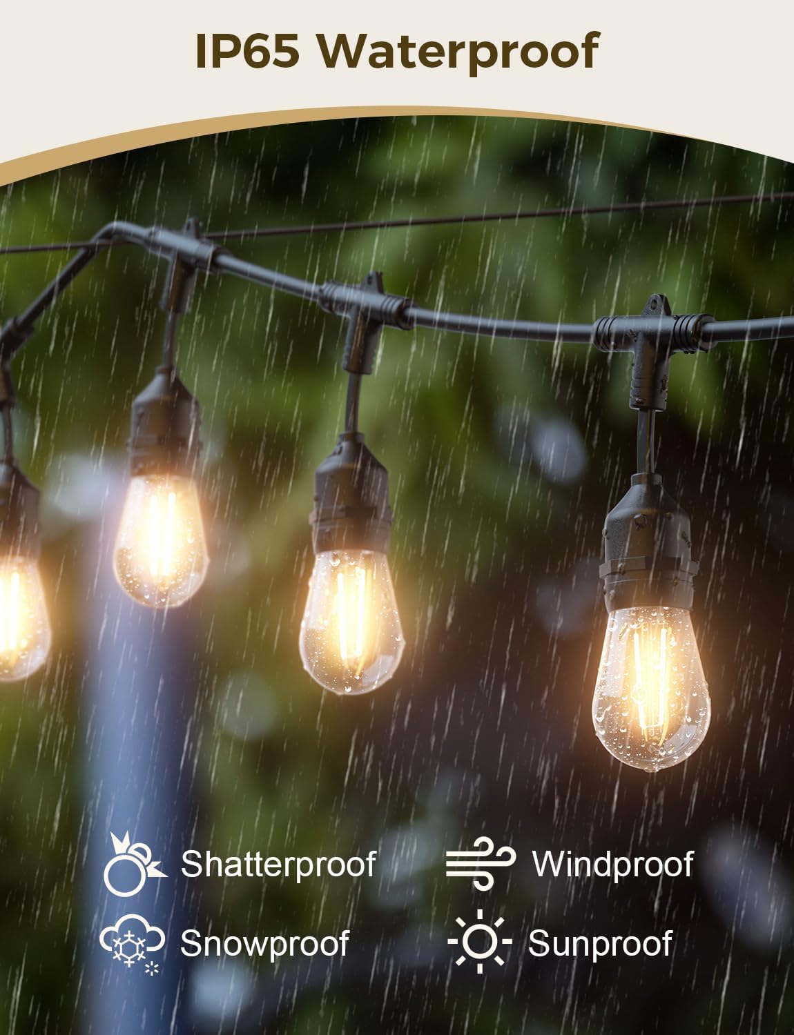 XMCOSY+ Smart Patio Lights 49Ft LED Outdoor String Lights Waterproof IP65, App Control, Compatible