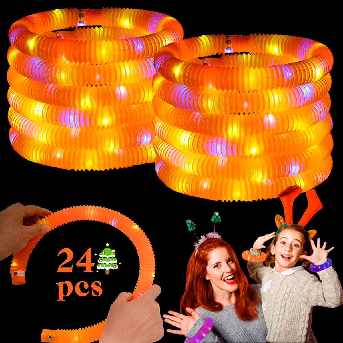 Orange 24 Pack Light Up Party Favors Supplies,Bulk Glow Sticks Bracelet,Necklace Accessories for