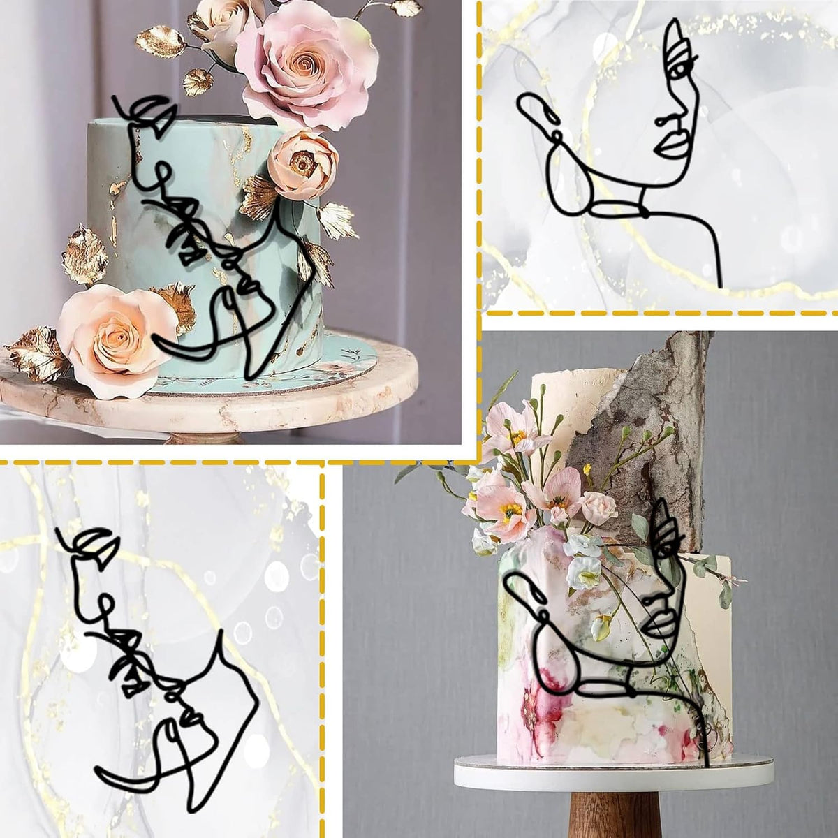 12 Pcs Acrylic Lady Face Cake Topper Minimalist Art Happy Birthday Cake Toppers Women Wedding Cake