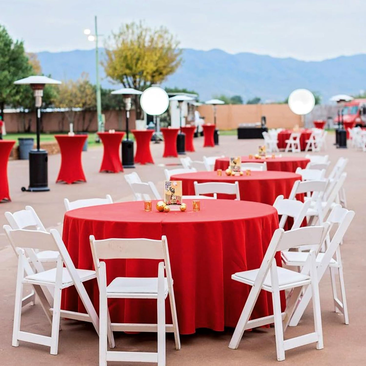 10 Pack Round Tablecloths - 120 Inch Red Polyester Cover for Round Tables, Stain and Wrinkle