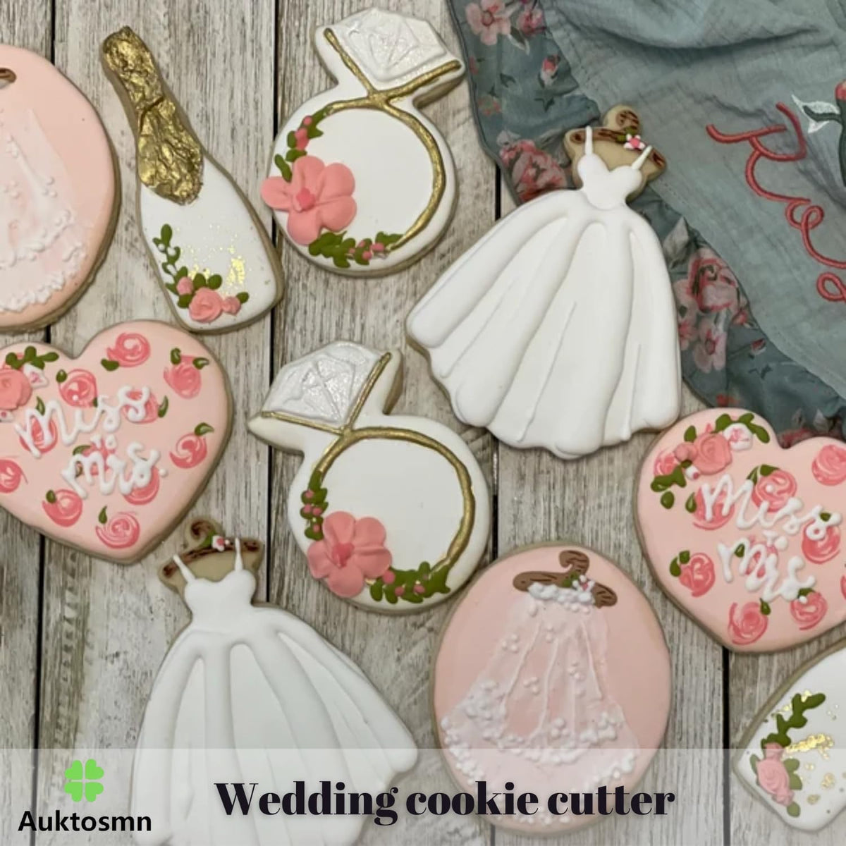 New Green Wedding Cookie Cutter Set-3 Pieces-Wedding Dress, Diamond Ring, Hexagon Cookie Cutter