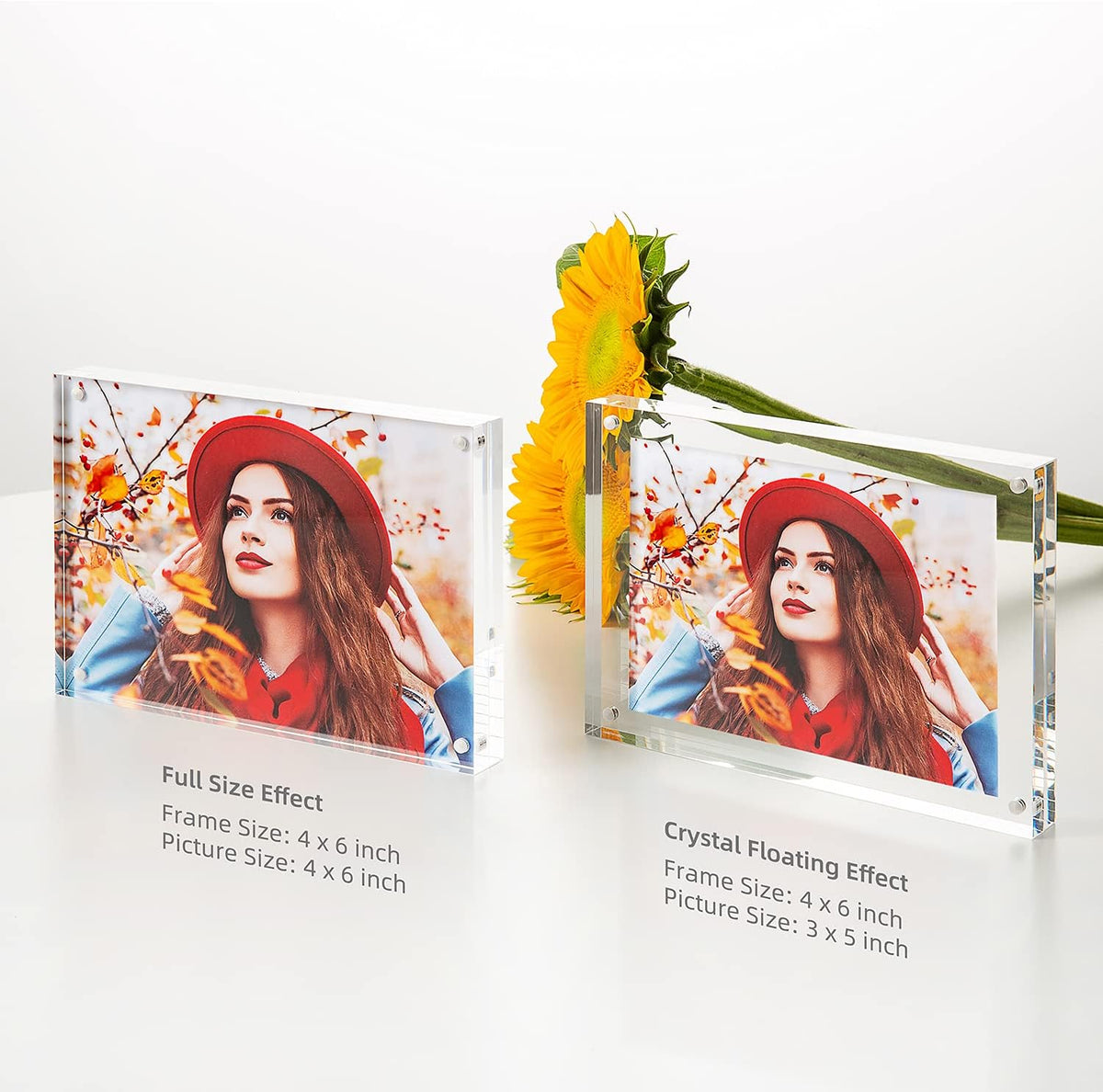 Acrylic Picture Frame, Clear Freestanding Double Sided 20mm Thickness Frameless Magnetic Photo