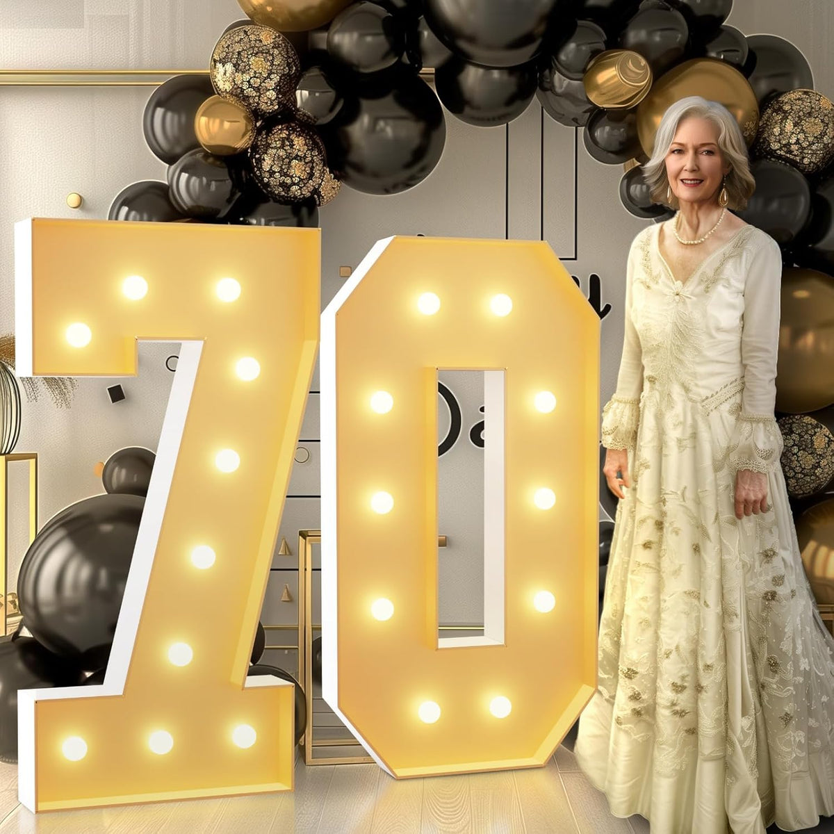 imprsv 4FT Light Up Numbers, Marquee Numbers 70th Birthday Decorations for Women Men, Large Light