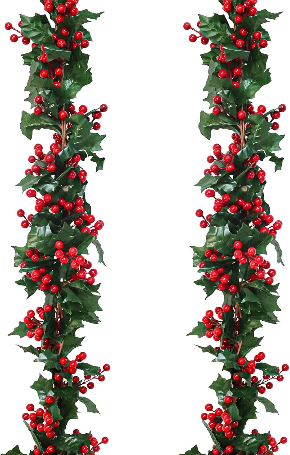 Uguisu 2pcs 5.6ft Red Artificial Christmas Garland,Eucalyptus Green Garland with Berry Flower