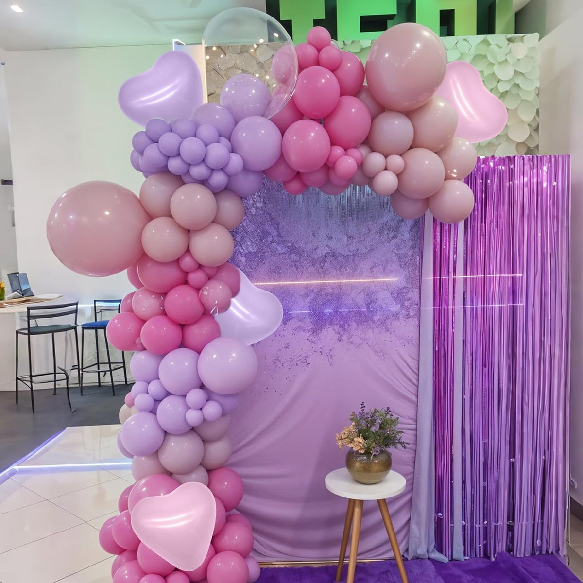 Pink and Purple Balloons, 50pcs Pink Purple Balloons With Macaron Heart Latex Balloon, Four Star