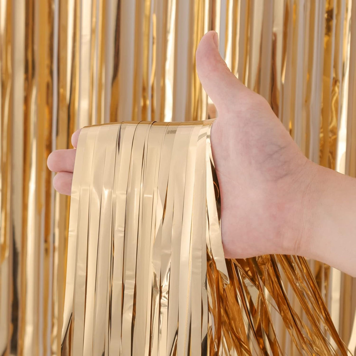 2 Pack Champagne Foil Fringe Backdrop Curtains, Tinsel Streamers Birthday Party Decorations, Fringe