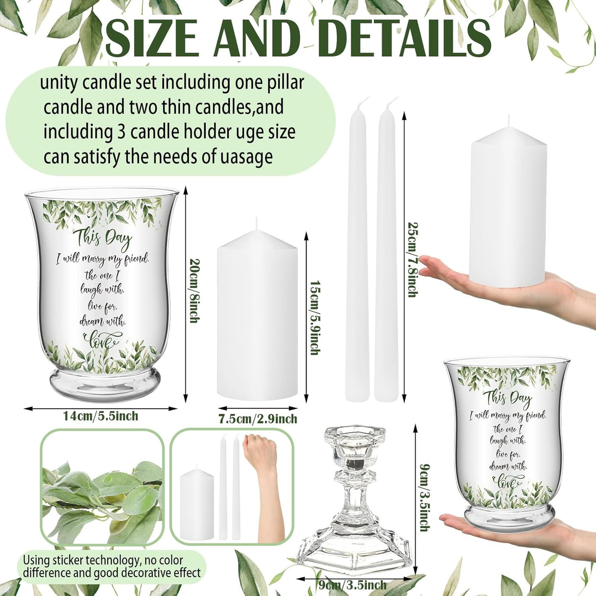 Irenare Unity Candles with Holder for Wedding Ceremony Wedding Decortions Accessories Glass Candle
