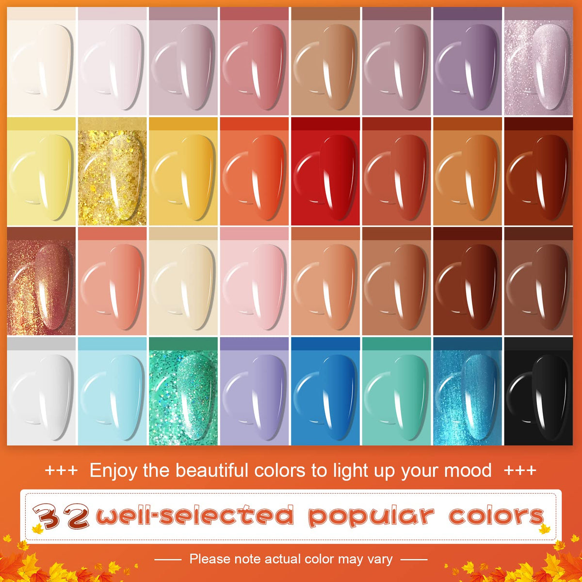 JODSONE 36 Pcs Gel Nail Polish Kit with U V Light of 32 Color Gel Polish Nail Collections Base and