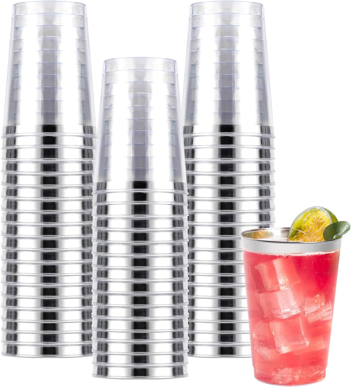 Goodluck 50PCS 10oz Plastic Cups for Party, Disposable Silver Cups, Plastic Cocktail Glasses for