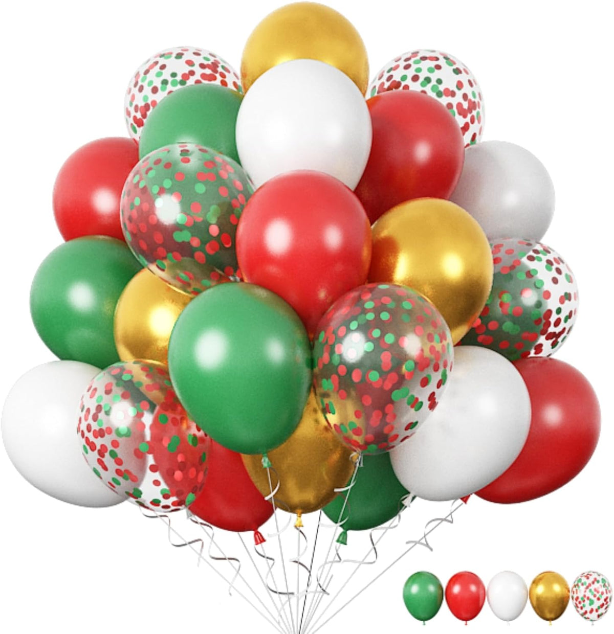 FunHot Christmas Balloons, 60 Pcs Red Green Gold Balloons, 12 Inch Red Green Confetti Balloons