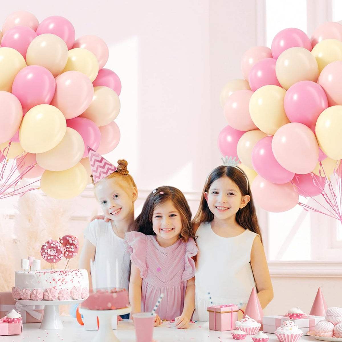 60pcs Pink and Yellow Balloons 12inch, with Sand White Latex Balloons for Anniversary Wedding Baby