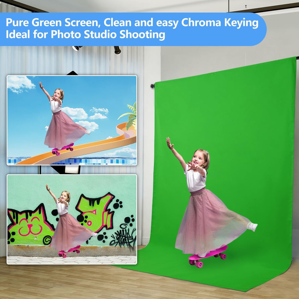 HEMMOTOP Green Screen Backdrop, 5x6.5 ft Photography Chroma Key Greenscreen Background Sheet for