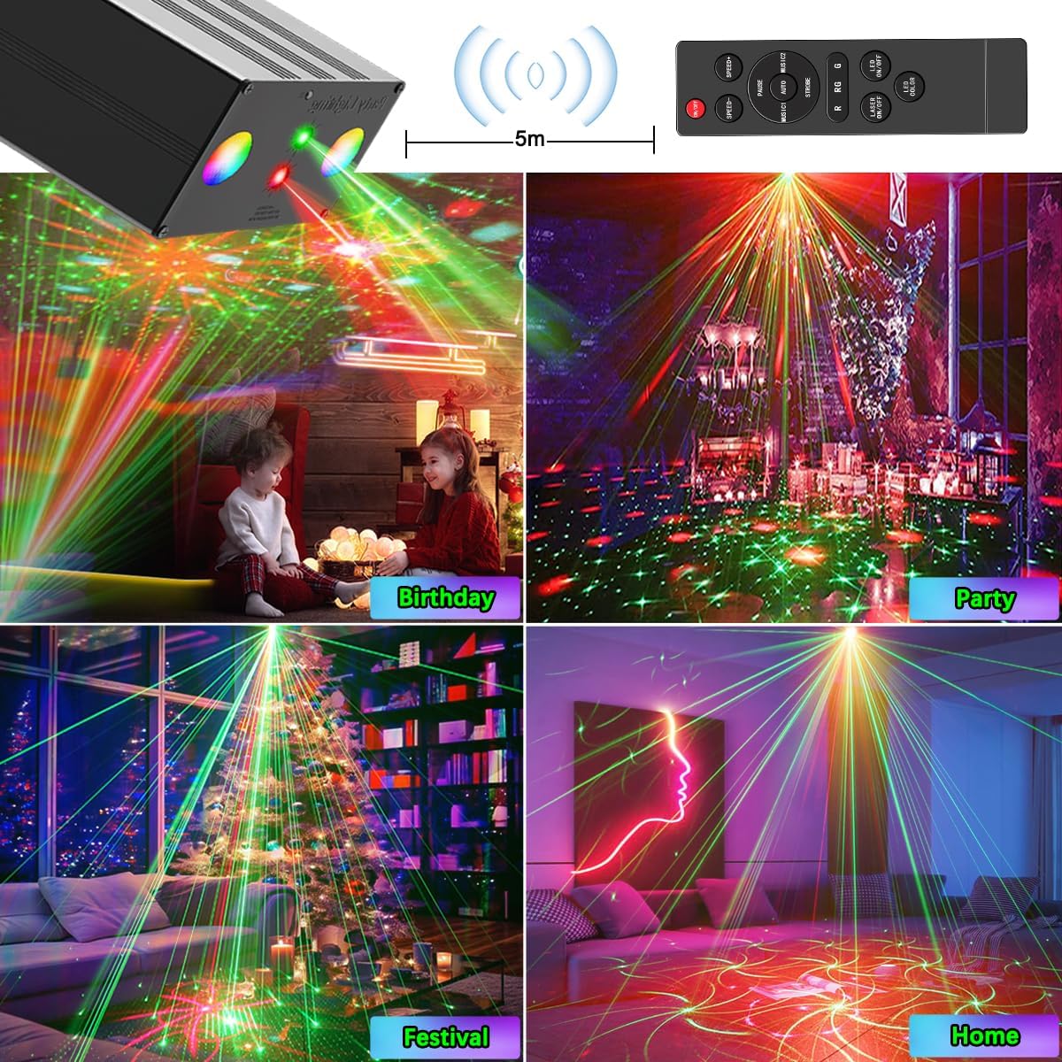 Party Lights,Disco DJ Strobe Light Rave Stage Projector Effect Dance Club Light Sound Activated