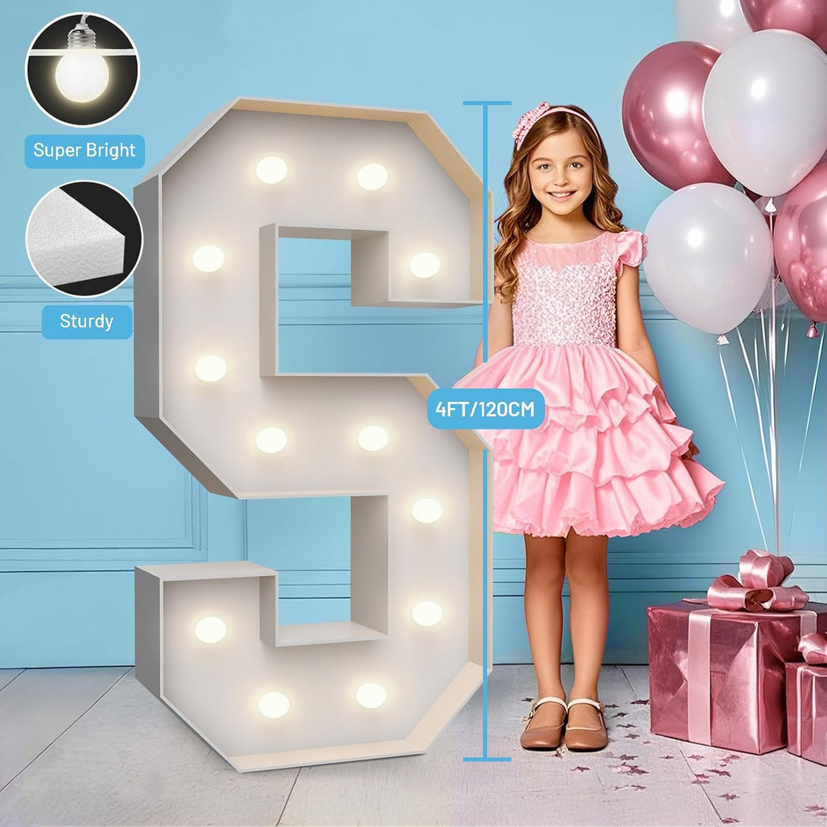 4FT Marquee Light Up Letters S,Party Decoration Large Marquee Light Up Letters with Weighted Water