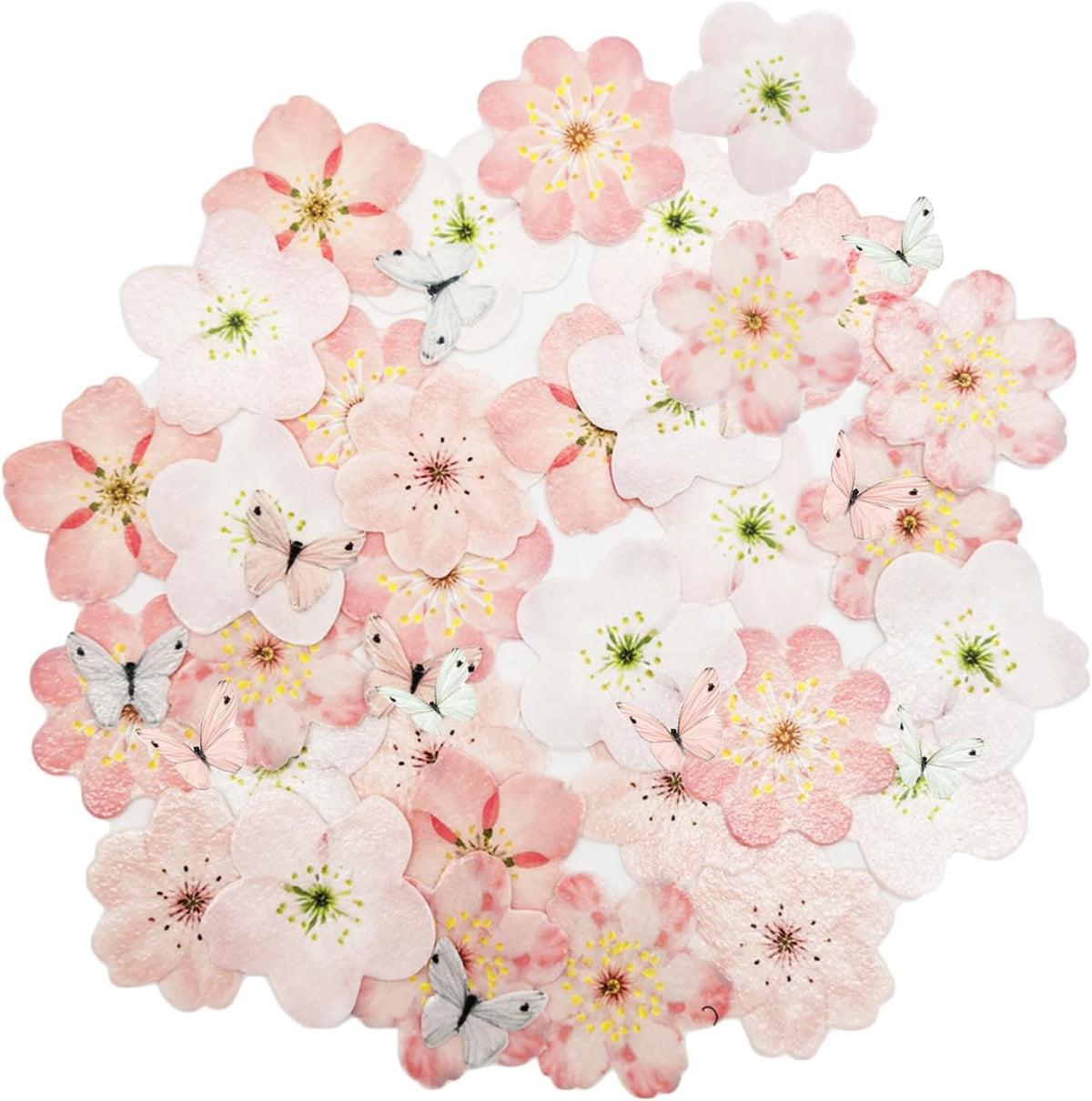 58 PCS Edible Cherry Blossoms Butterfly Cupcake Toppers Flowers Cake Decorations Wafer Paper