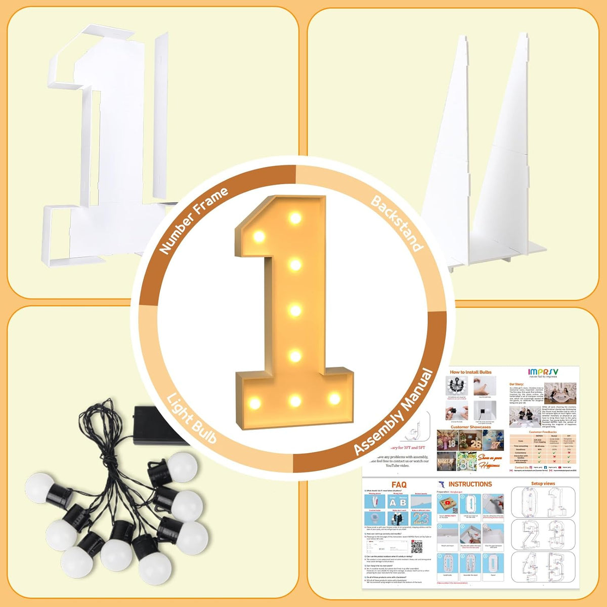 imprsv 3FT Marquee Numbers, Light Up Numbers for 1st 21st Birthday Decorations Anniversary Party