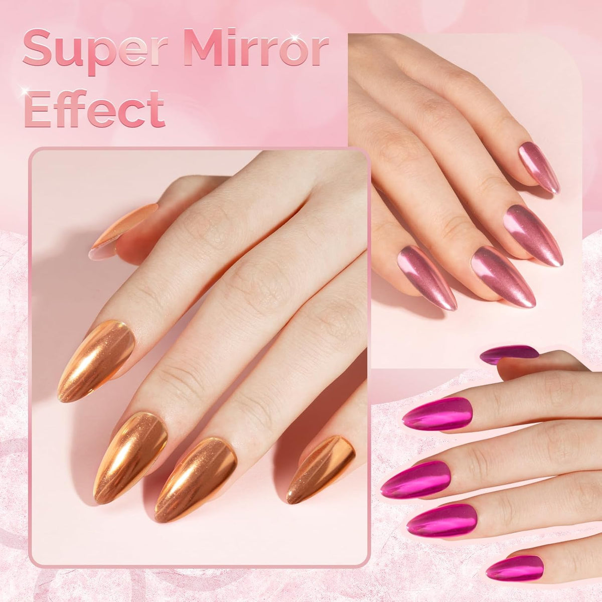 MelodySusie 9Pcs Chrome Nail Powder for Gel Nails,Metallic Mirror Effect Pigment Stylish and