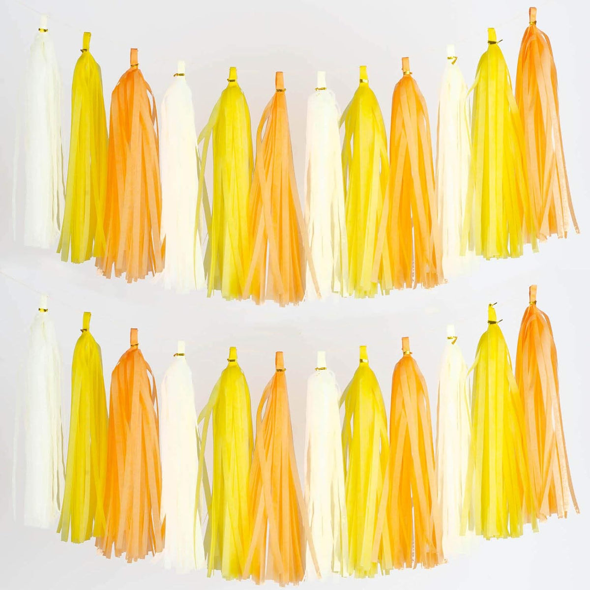 Aimto 30pcs Beige,Yellow and Orange Shiny Tassel Garland Banner Tissue Paper Tassels for Party