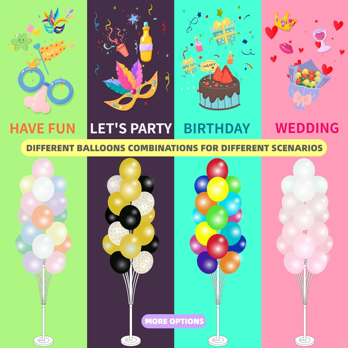 Column Stand Kit Set of 2 - Balloon Stand With Base and Pole, Tower Backdrop Decoration for
