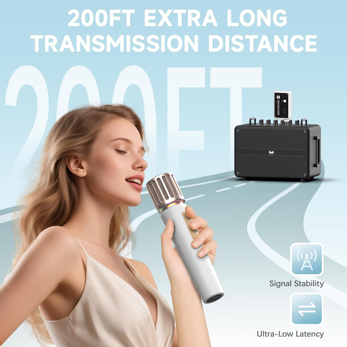 Wireless Microphones, Microphone with One-to-One Chip Connection, Controllable LED Lights, 40H