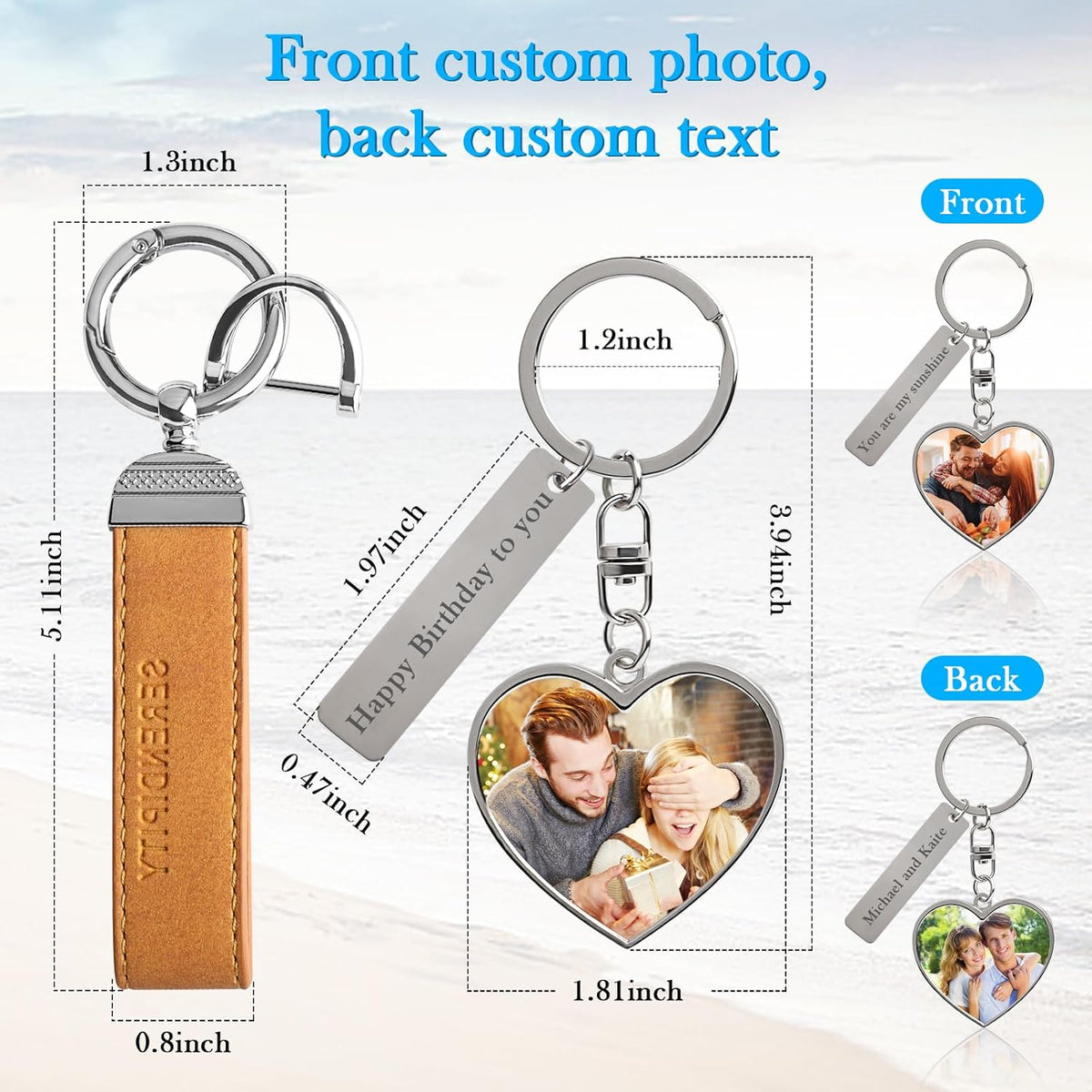 Double Side Custom Keychain with Picture Personalized Engraving Photo Text Customized Gifts for Men