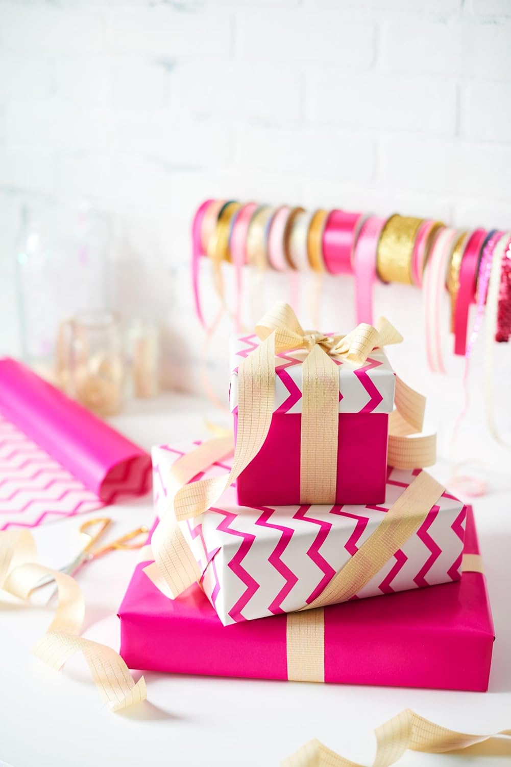American Greetings Reversible Wrapping Paper Jumbo Roll for All Occasions, Pink and Chevron (1