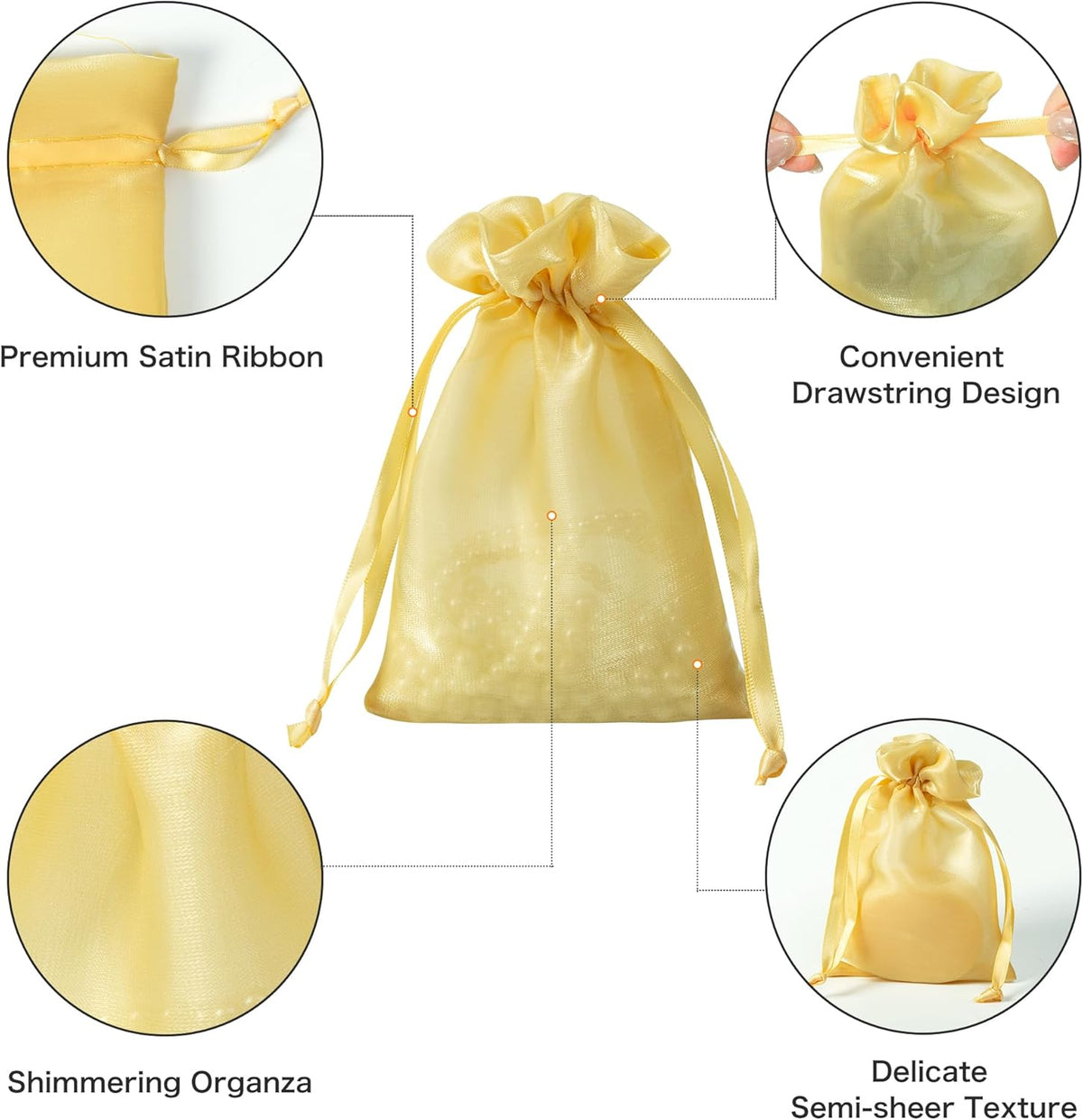 QIANF 20 Pcs Gold Small Organza Bags 4X6 inch for Wedding Favors with Drawstring, Mini Mesh Gift