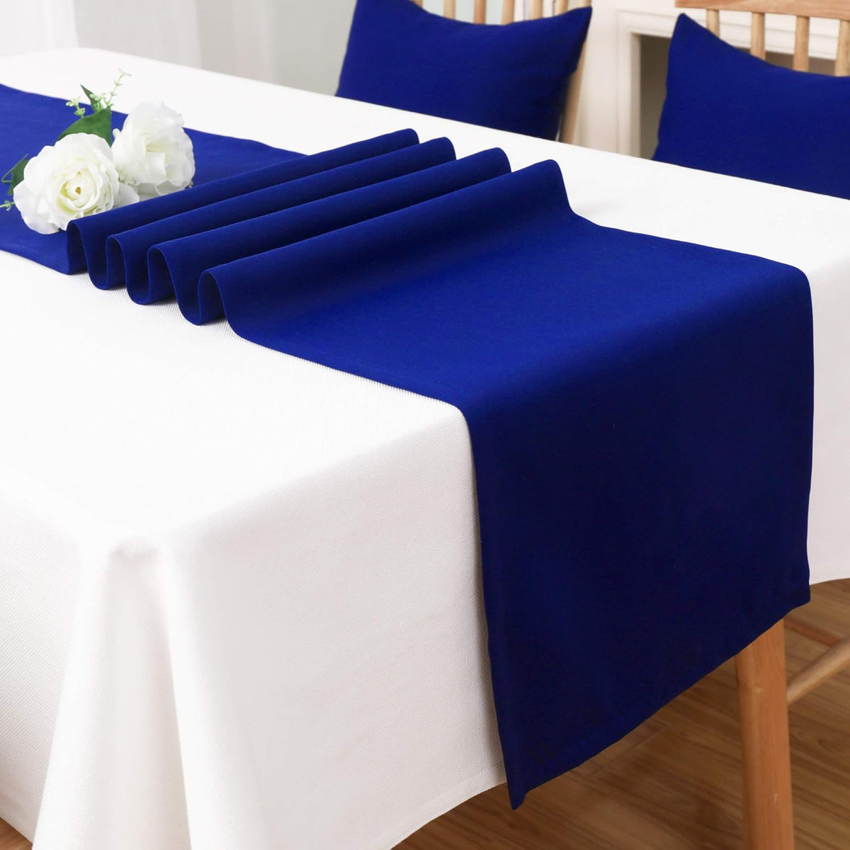 DUALIFE Royal Blue Table Runner 72 Inch Long Coublt Blue Color Handcrafted Decorative Cloth for