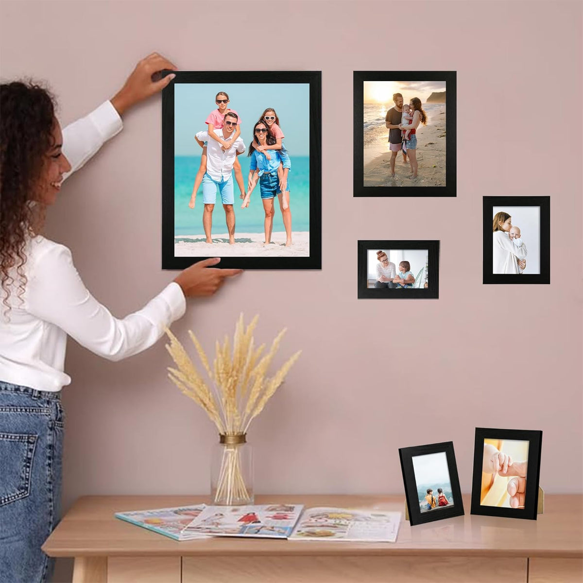 5x7 Picture Frame Set of 4, Black Wooden Frame with High Definition Glass, 5 x 7 Photo Frames for