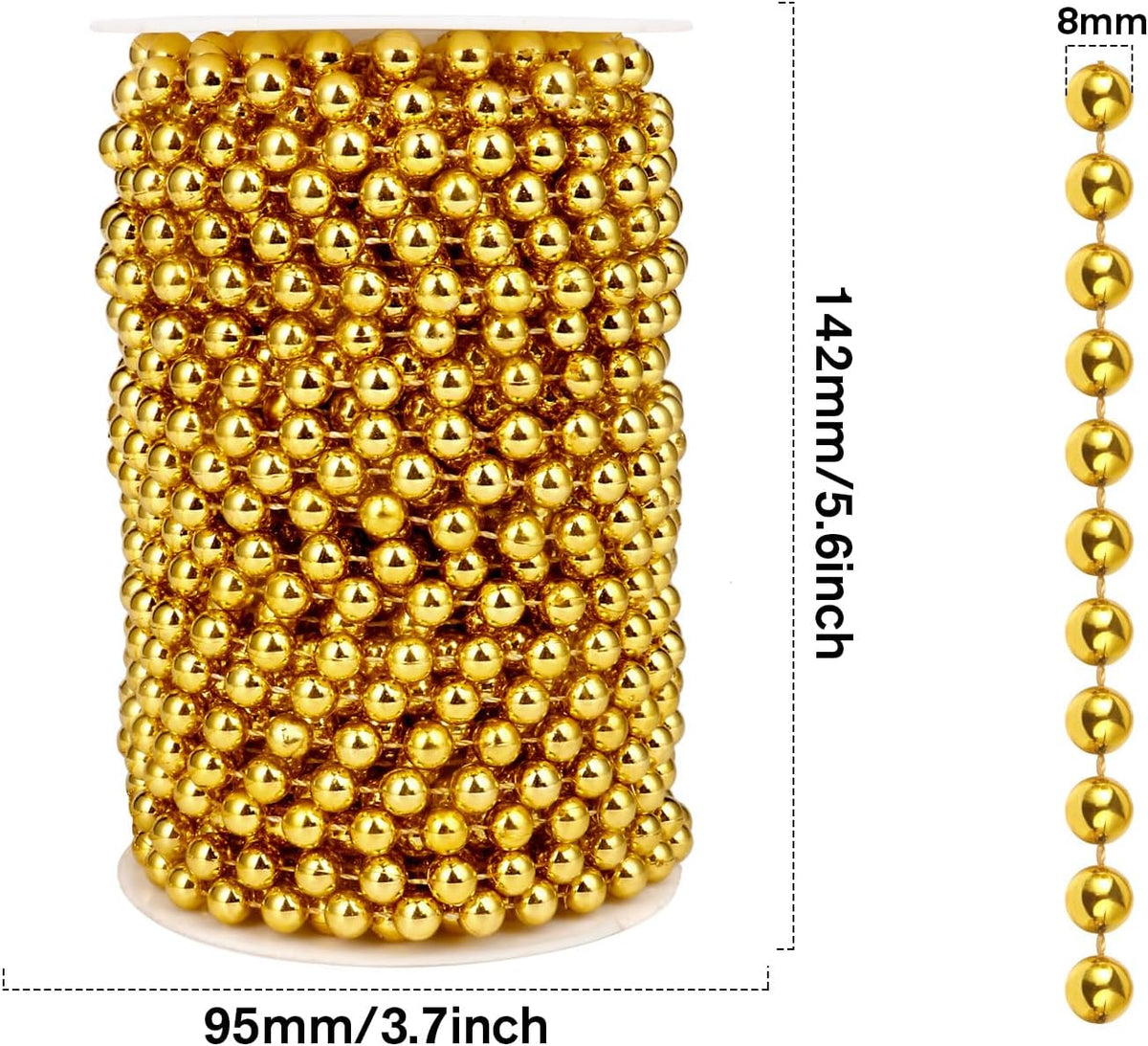 [66 Feet] Gold Pearl Beads Garland, 8MM 22 Yards Gold Faux Pearl Beads String Roll Bulk for DIY