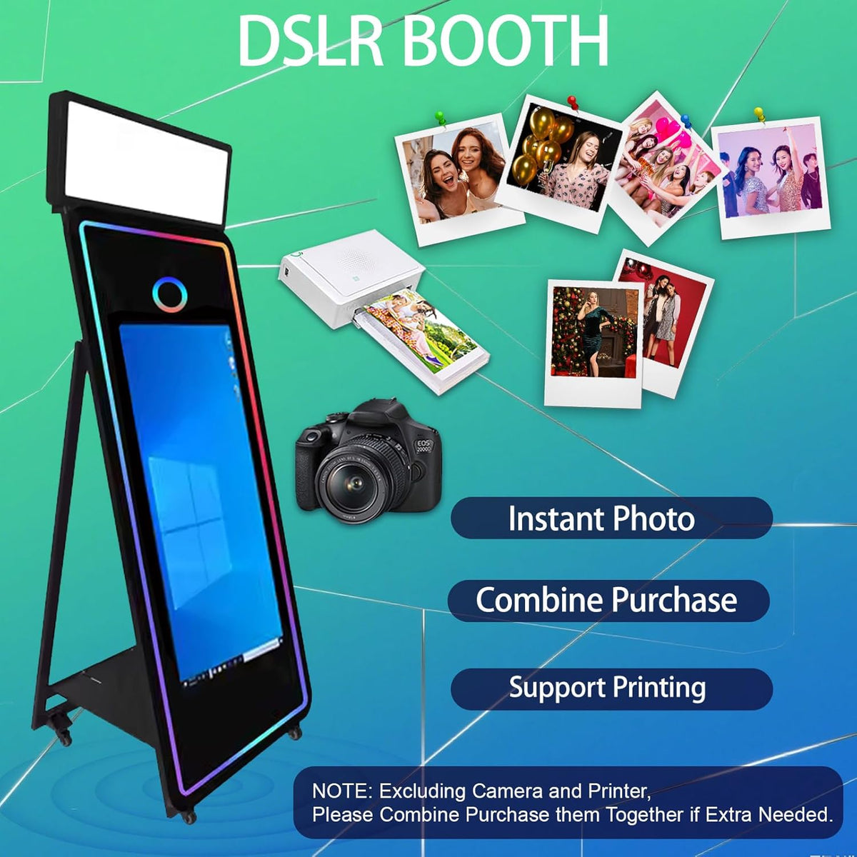 65''Magic Mirror Photo Booth Machine,Mirror Photo Booth 43''Touch Screen,Photo Booth with Flight