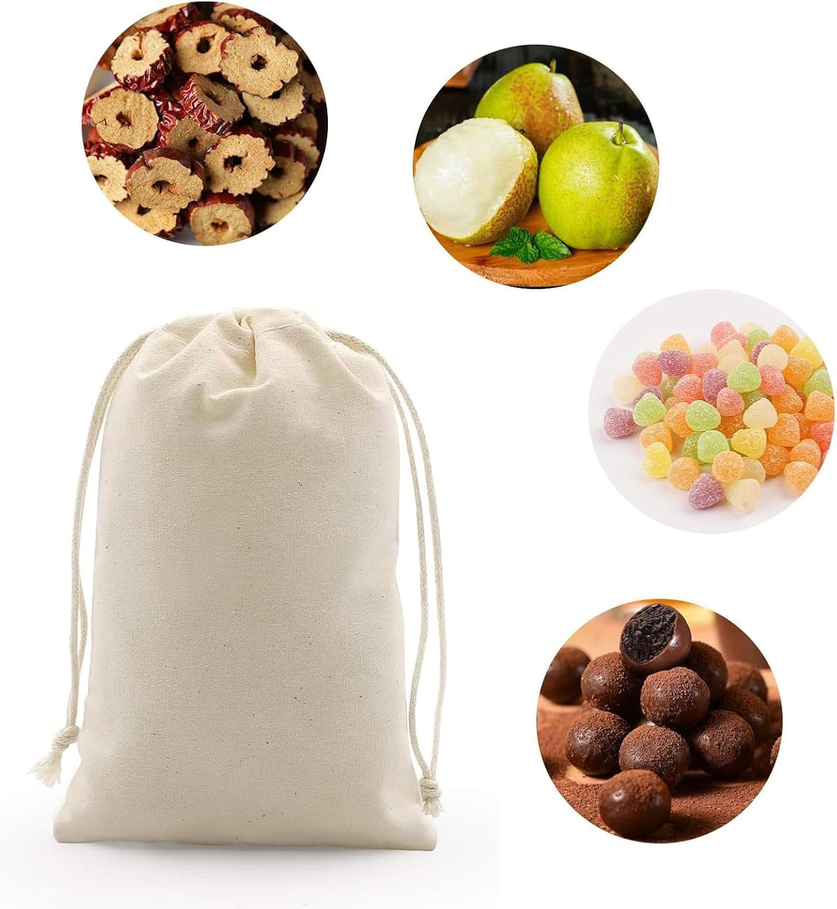 gobyhumm 50 Pieces Muslin Bags Cotton Drawstring Bags Sachet Bag for Home Supplies （4.0 * 4.7"）