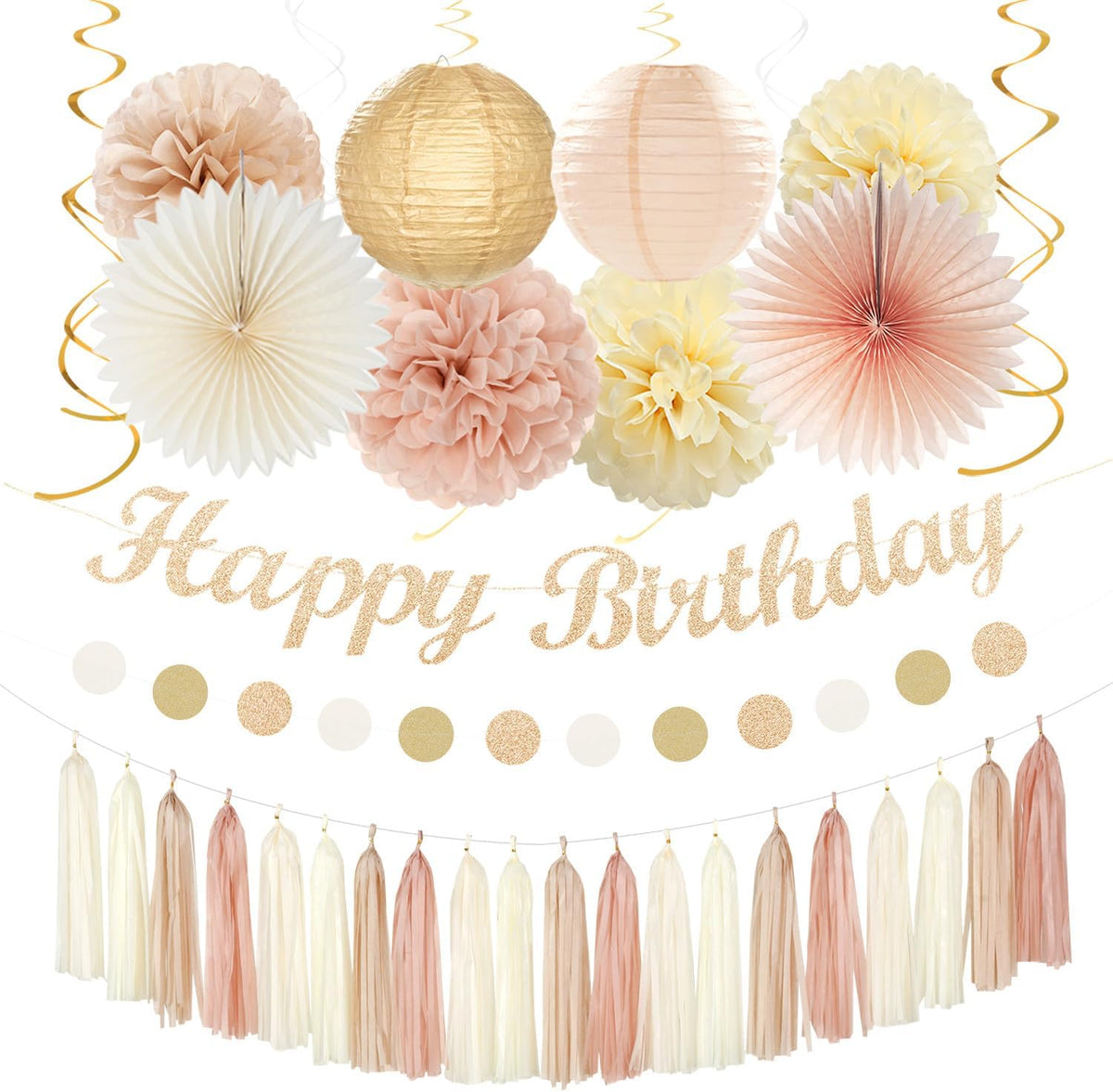 Champagne-Gold Beige 21st Happy-Birthday Party-Decorations - 31pcs Sweet 16 18th Women Girls Paper