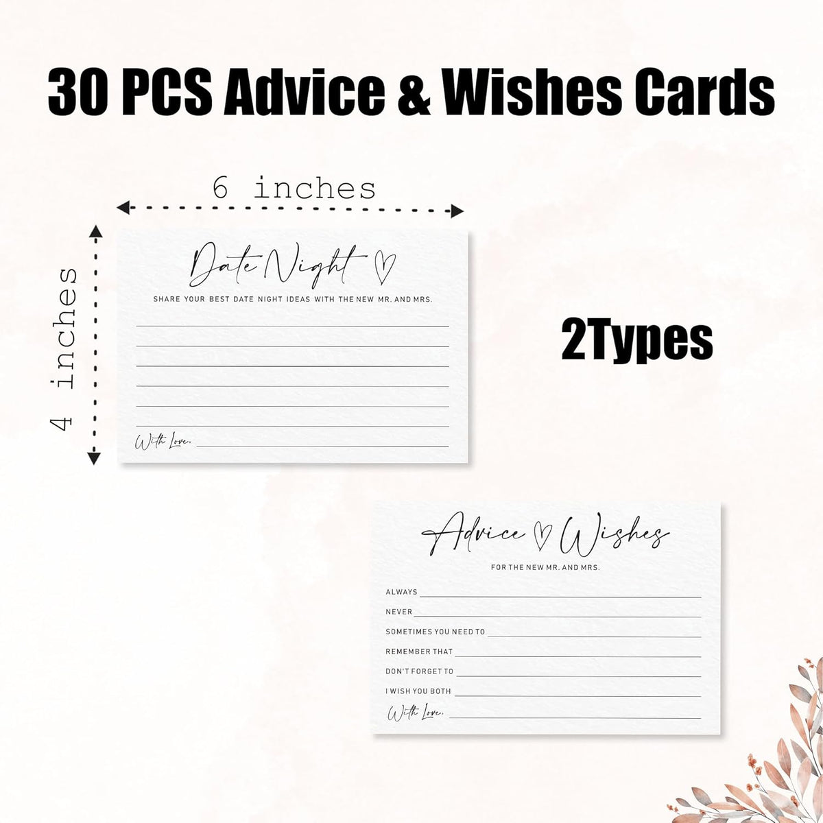 Advice & Wishes Card Set - Minimalism White - 15 Advice & Wishes Cards & 15 Date Night Cards Cards