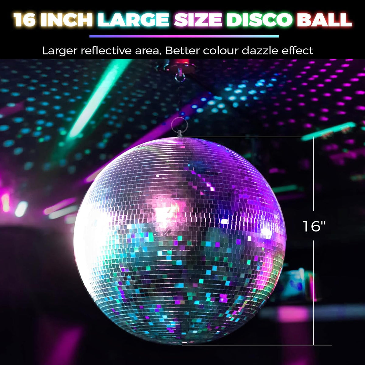 16inch Large Mirror Disco Ball - Hanging Big Disco Ball for Party Decorations, DJ Clubs, Weddings