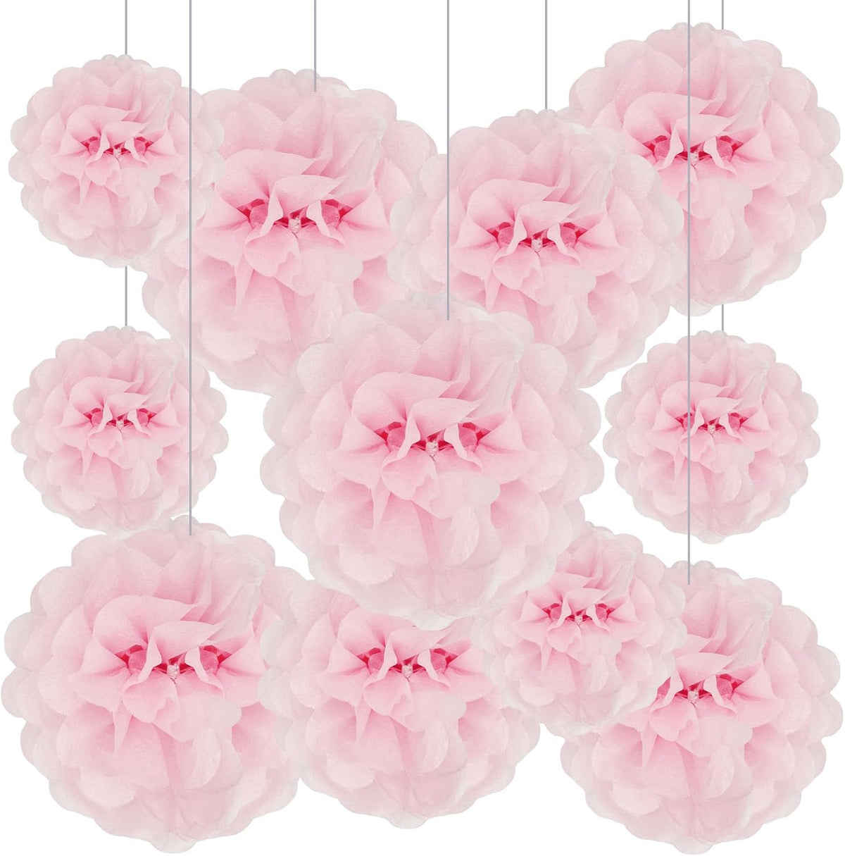 Tissue Paper Pom Poms, Light Pink Tissue Paper Flowers, Hanging Flower Balls for Weddings Fiesta