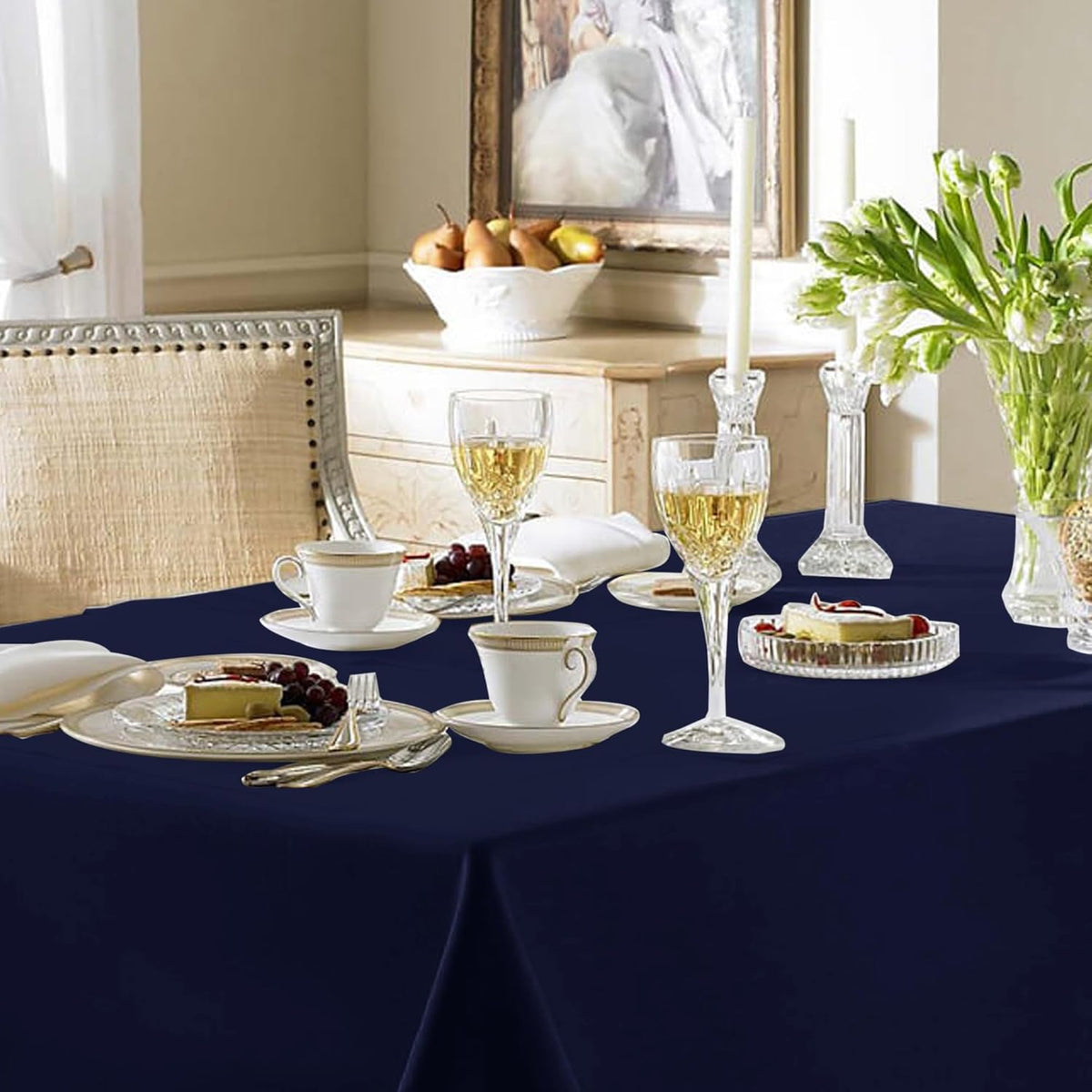 Fitable Elegant Rectangle Table Clothes, 6 Pack - 90 x 132 Inch, Navy - Reusable and Washable