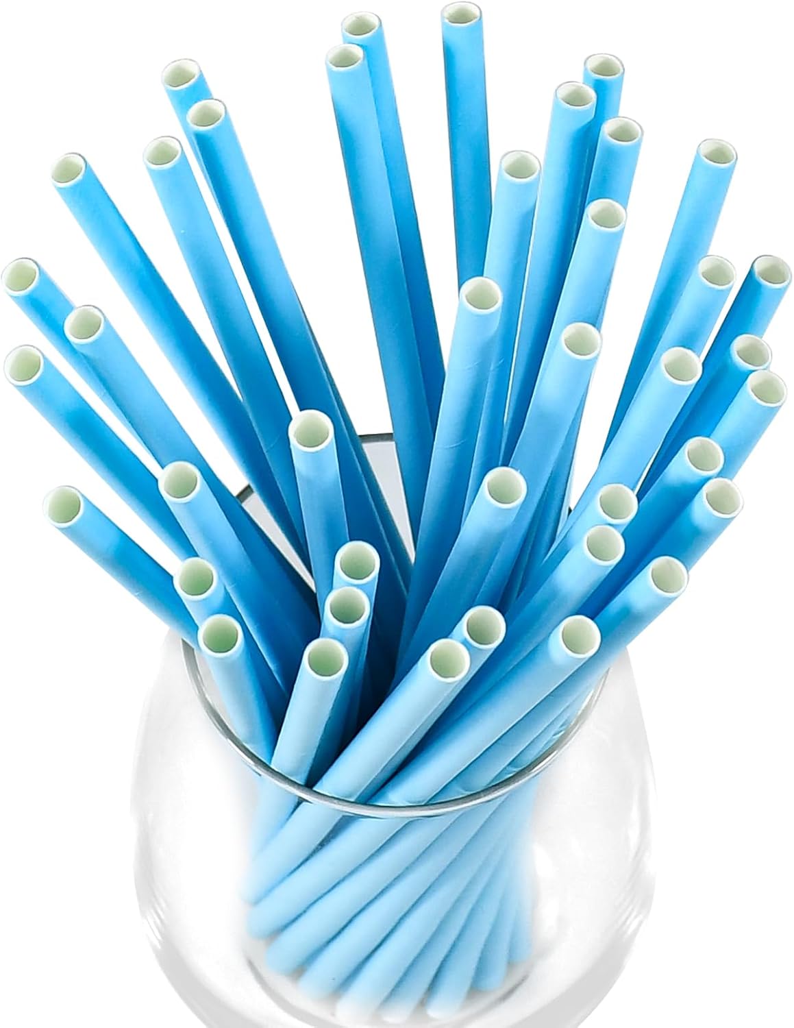 7.75'' x 0.24'' Disposable Solid Blue Unwrapped Paper Straws for Drinking 100 Counts - for