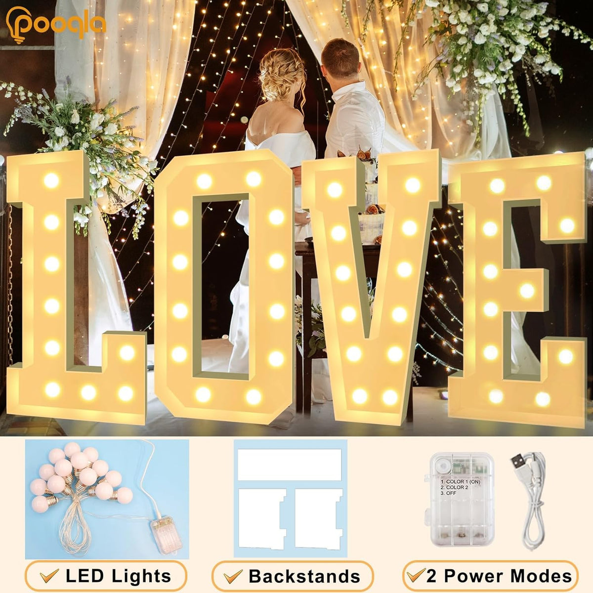 Pooqla 4 FT Marquee Light Up Letters, Cool White and Warm White Marquee Letter 4 Feet Tall, Giant