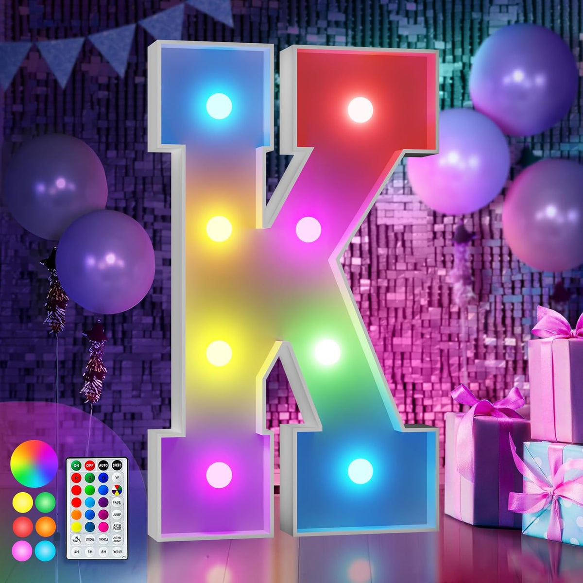 imprsv 3FT Colorful Marquee Light Up Letters K, 18 Colors Large Light up Letters Alphabet Sign with