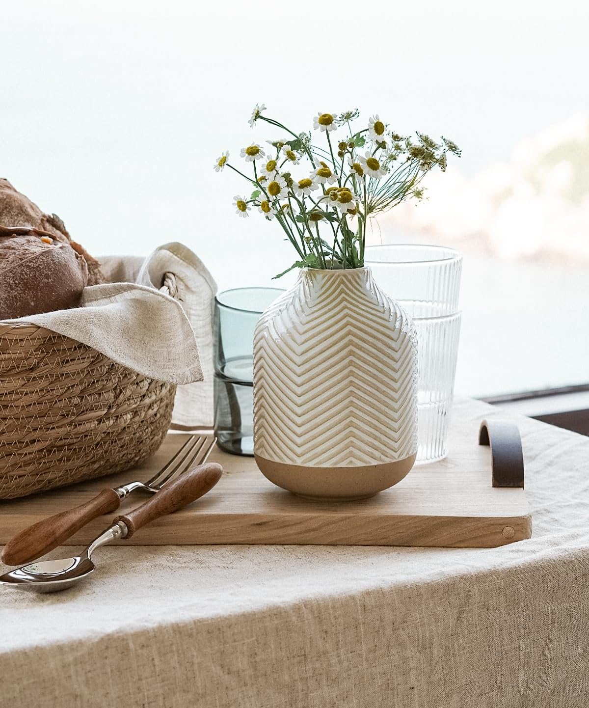 Small Boho Vase for Decor,Rustic Farmhouse Vase for Pampas Grass,Eucalyptus Set and Tiny Stem