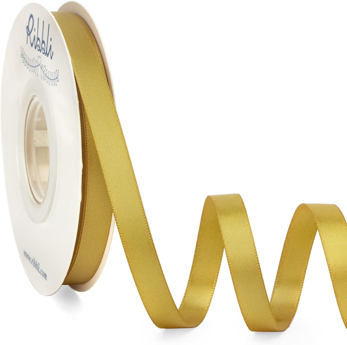 Ribbli Double Faced Gold Satin Ribbon,3/8” x Continuous 25 Yards,Use for Bows Bouquet,Gift
