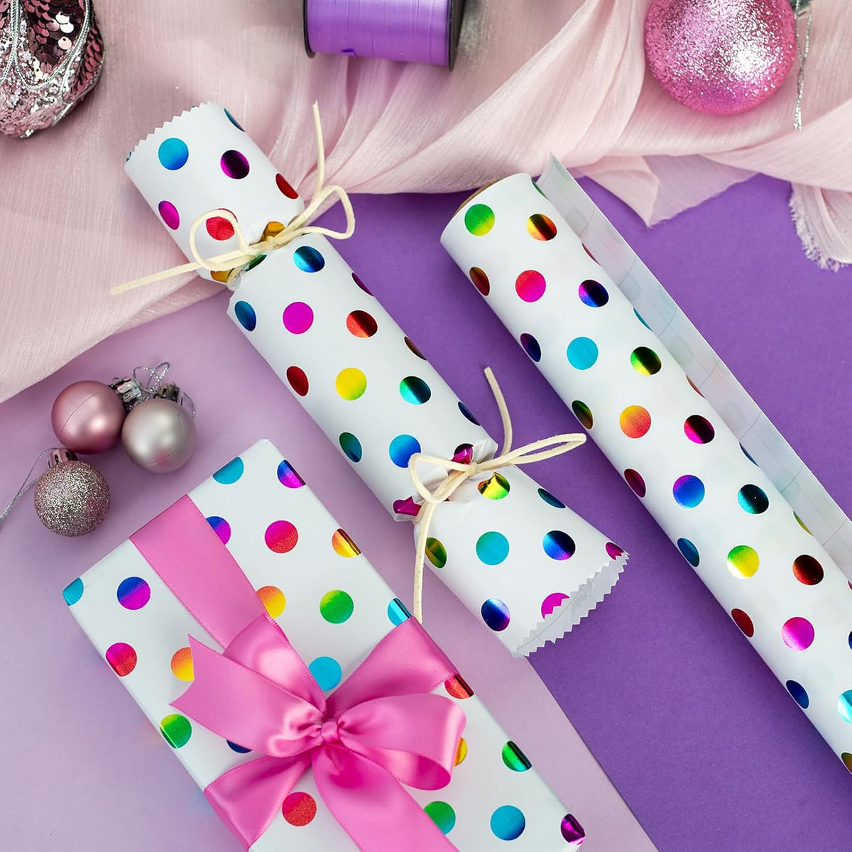 Burymento Rainbow Dots Wrapping Paper, Gift Wrap for Birthday, Valentines, Mothers day, Graduation