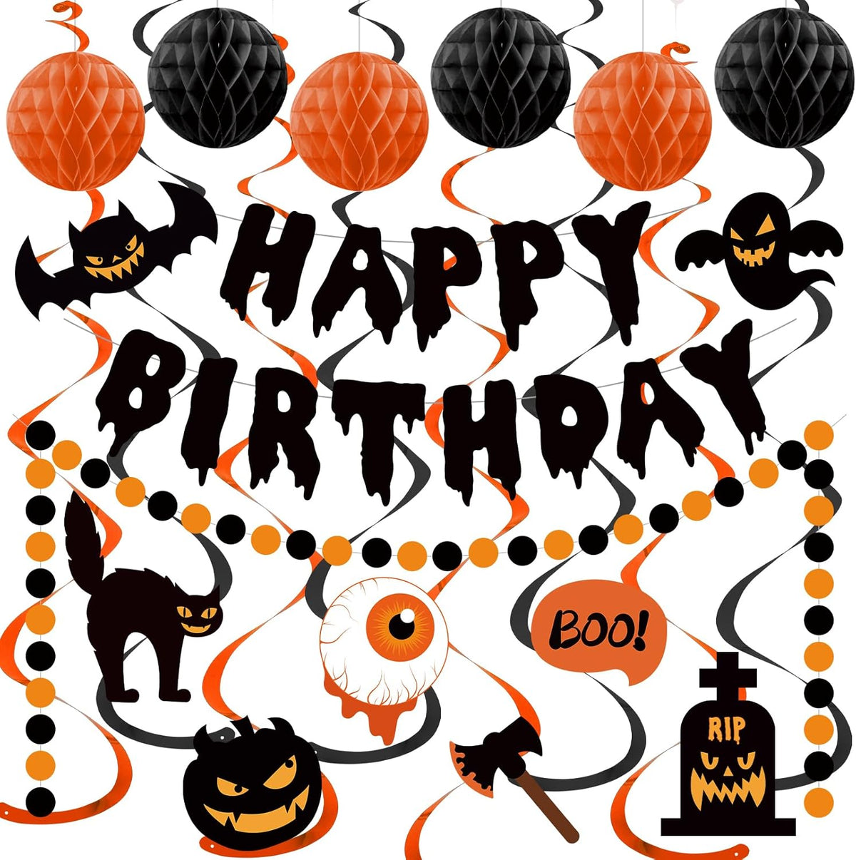 Halloween Birthday Decorations, Happy Birthday Banner for Halloween Party, Kid's Party Decorations