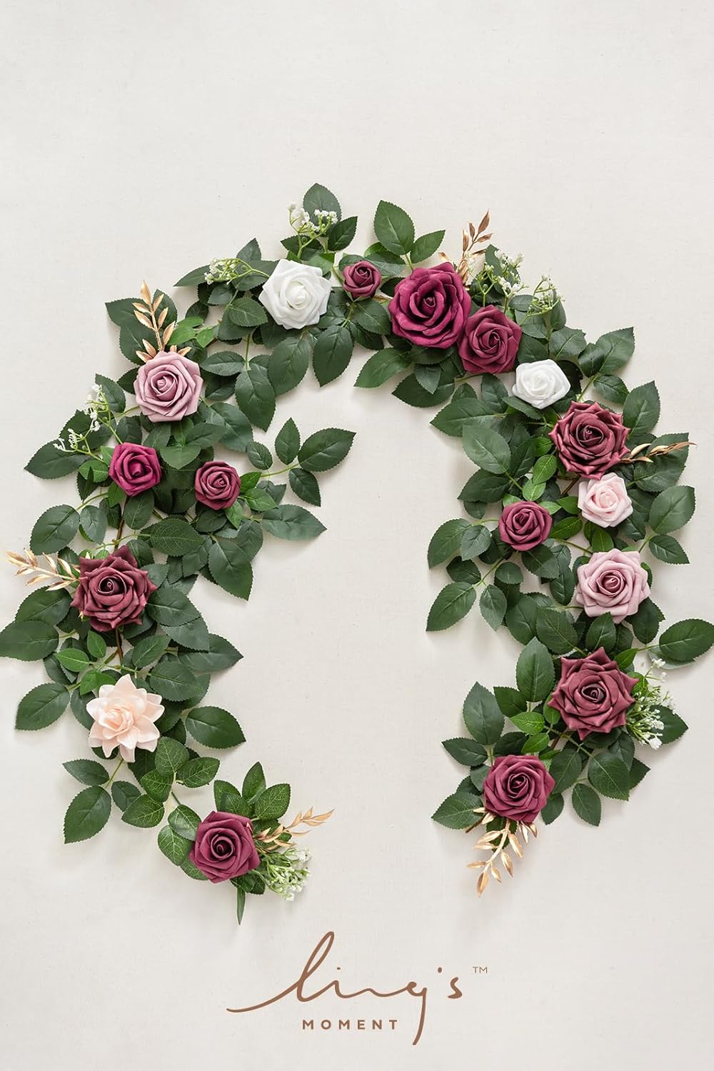 Ling's moment 5FT Burgundy Artificial Flower Garland Dusty Rose Leaves Floral Garland Arch Flowers